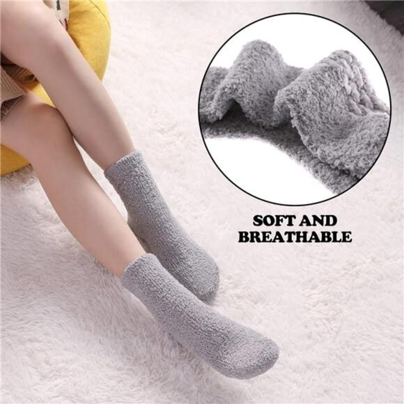 Non Slip Socks for Women Winter Warm Cozy Fuzzy Slipper Socks Soft Fluffy - Picture 4 of 7